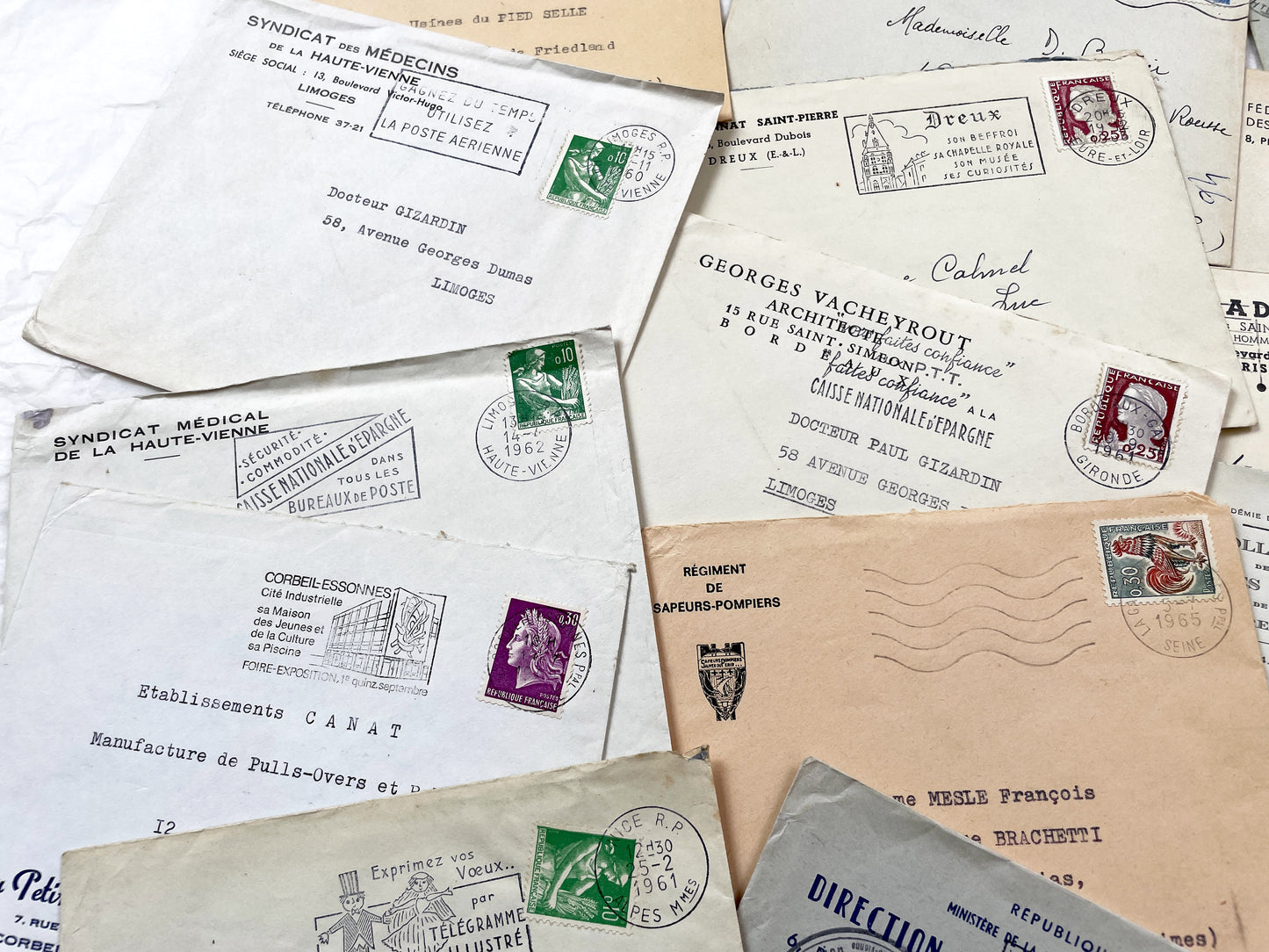1950s - 20 French envelopes from 1950s and 1960s - Without letters inside - Ephemera for Junk Journals, Collage & Paper Crafts