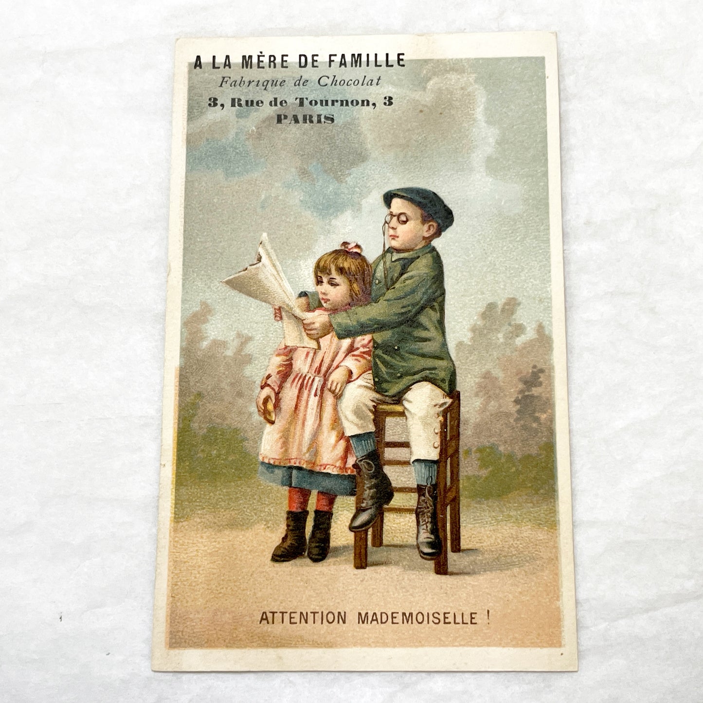 Late 19th - 2 Parisian Chocolate Factory Trade Cards - 'A la Mère de Famille' Chromos - Vintage French Ephemera - Collectible Advertising