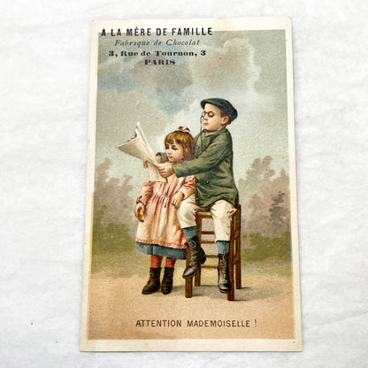 Late 19th - 2 Parisian Chocolate Factory Trade Cards - 'A la Mère de Famille' Chromos - Vintage French Ephemera - Collectible Advertising