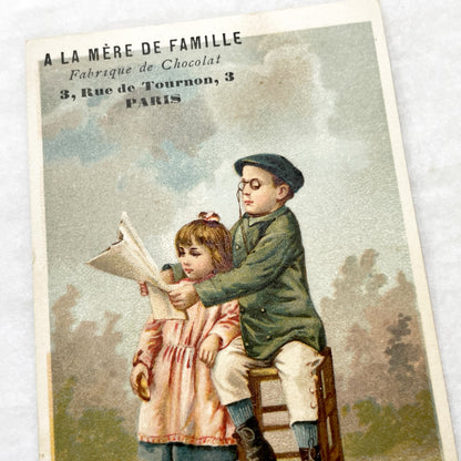 Late 19th - 2 Parisian Chocolate Factory Trade Cards - 'A la Mère de Famille' Chromos - Vintage French Ephemera - Collectible Advertising
