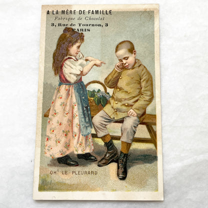 Late 19th - 2 Parisian Chocolate Factory Trade Cards - 'A la Mère de Famille' Chromos - Vintage French Ephemera - Collectible Advertising