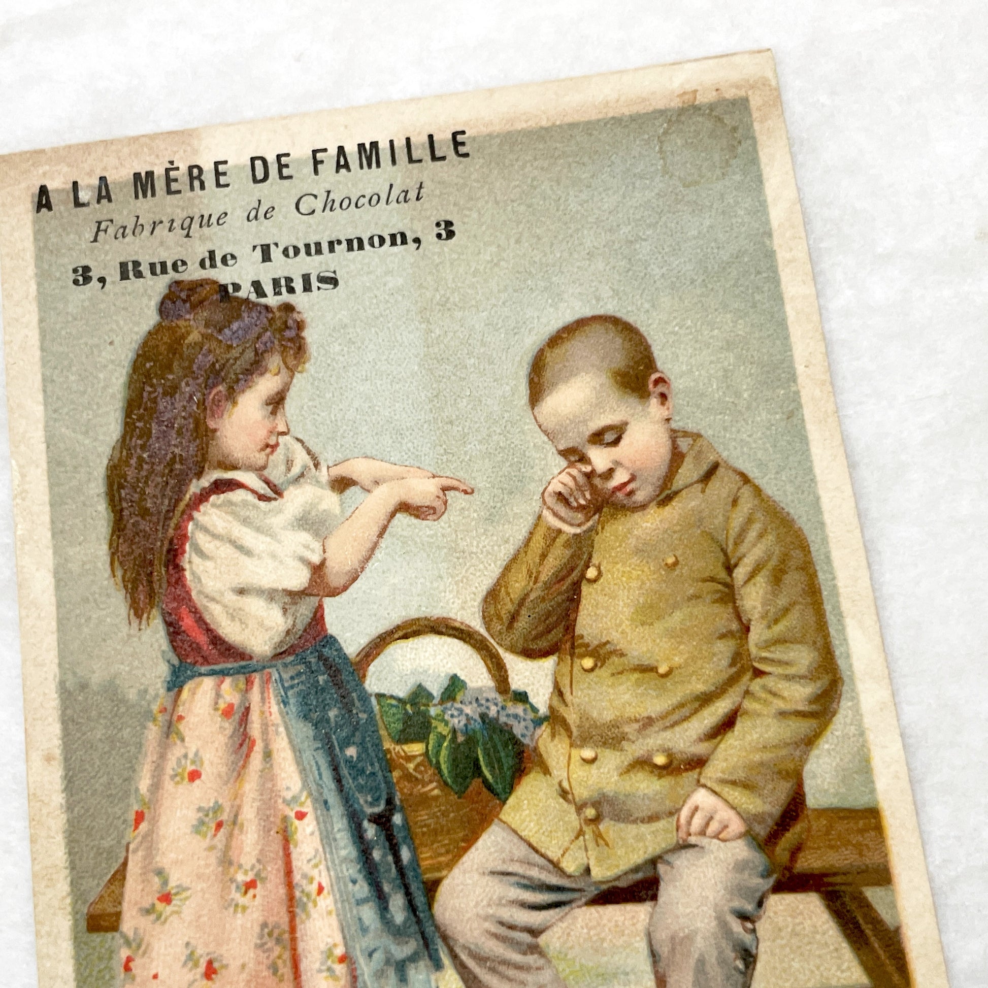 Late 19th - 2 Parisian Chocolate Factory Trade Cards - 'A la Mère de Famille' Chromos - Vintage French Ephemera - Collectible Advertising