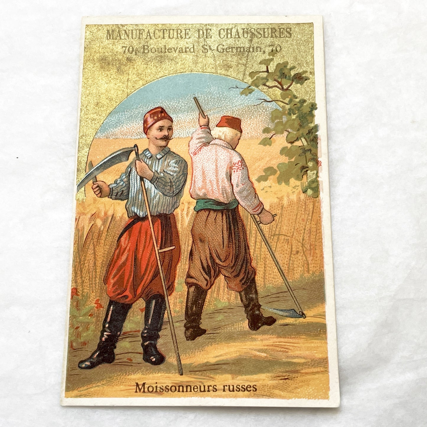 Late 19th - 2 French Shoe Advertisement Cards - Russian Life Scenes - Spira Paris - Collectible Trade Card Set - Vintage Ephemera