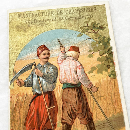 Late 19th - 2 French Shoe Advertisement Cards - Russian Life Scenes - Spira Paris - Collectible Trade Card Set - Vintage Ephemera