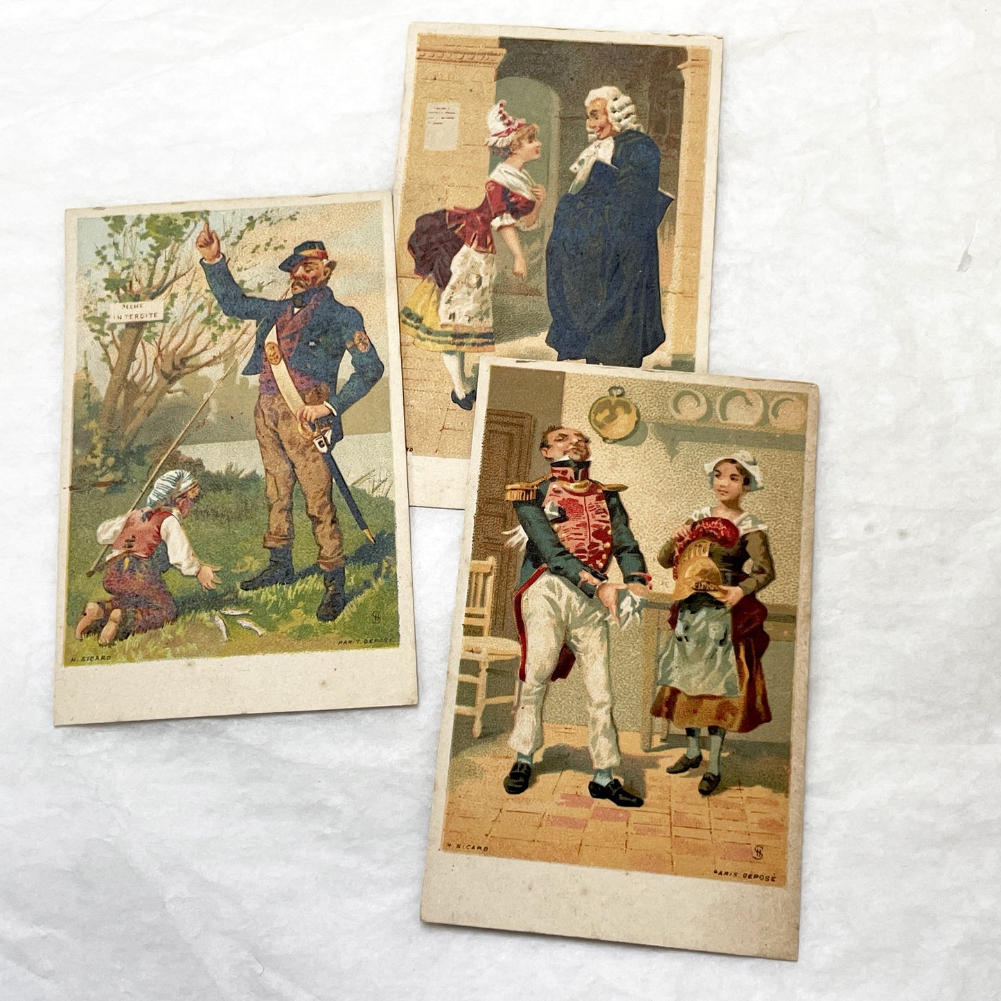 Late 19th - 3 French Ephemera Lot - Vintage Advertising Cards & Furniture Catalog Excerpts - H. Sicard Chromos - Maison Lazard Paris