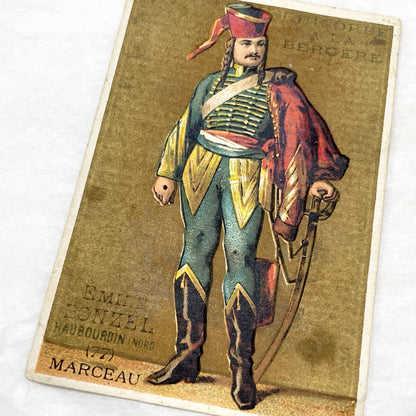 Late 19th - 3 French Historical Military Figures Trade Cards - Collectible Chromos - Chocolat Poulain - Chicorée La Bergère - Adverts