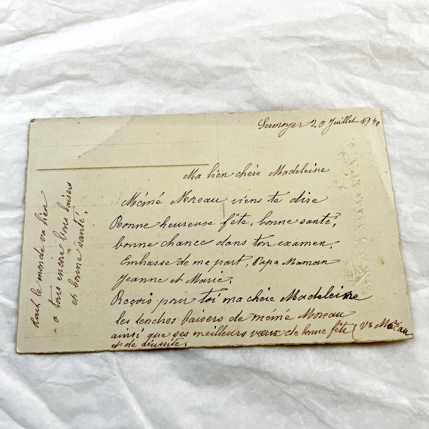 1940s - Vintage French Bonne Fête Postcard - Vibrant Purple Violets Floral Bouquet - Antique Greeting Card - Collectible Ephemera Gift