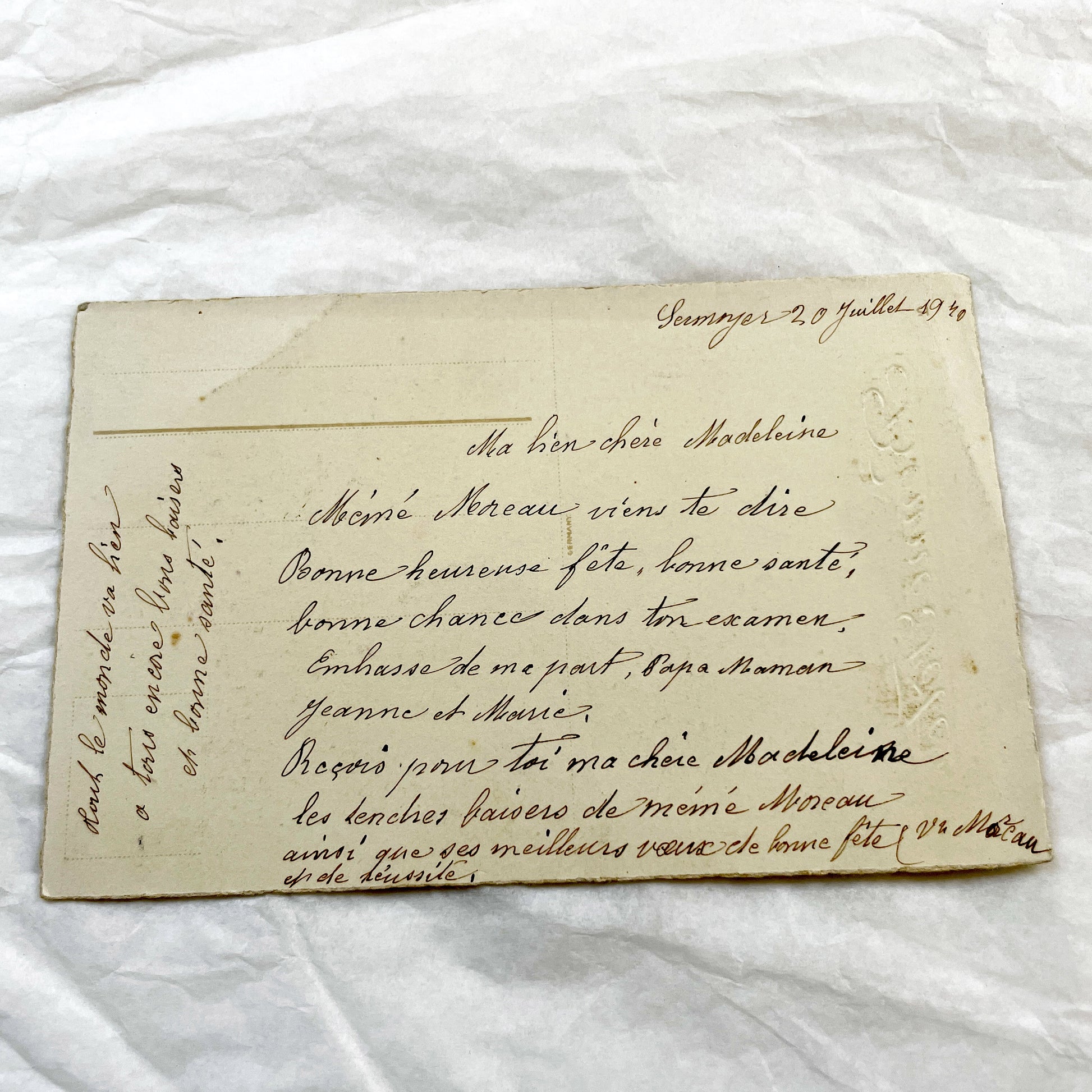 1940s - Vintage French Bonne Fête Postcard - Vibrant Purple Violets Floral Bouquet - Antique Greeting Card - Collectible Ephemera Gift