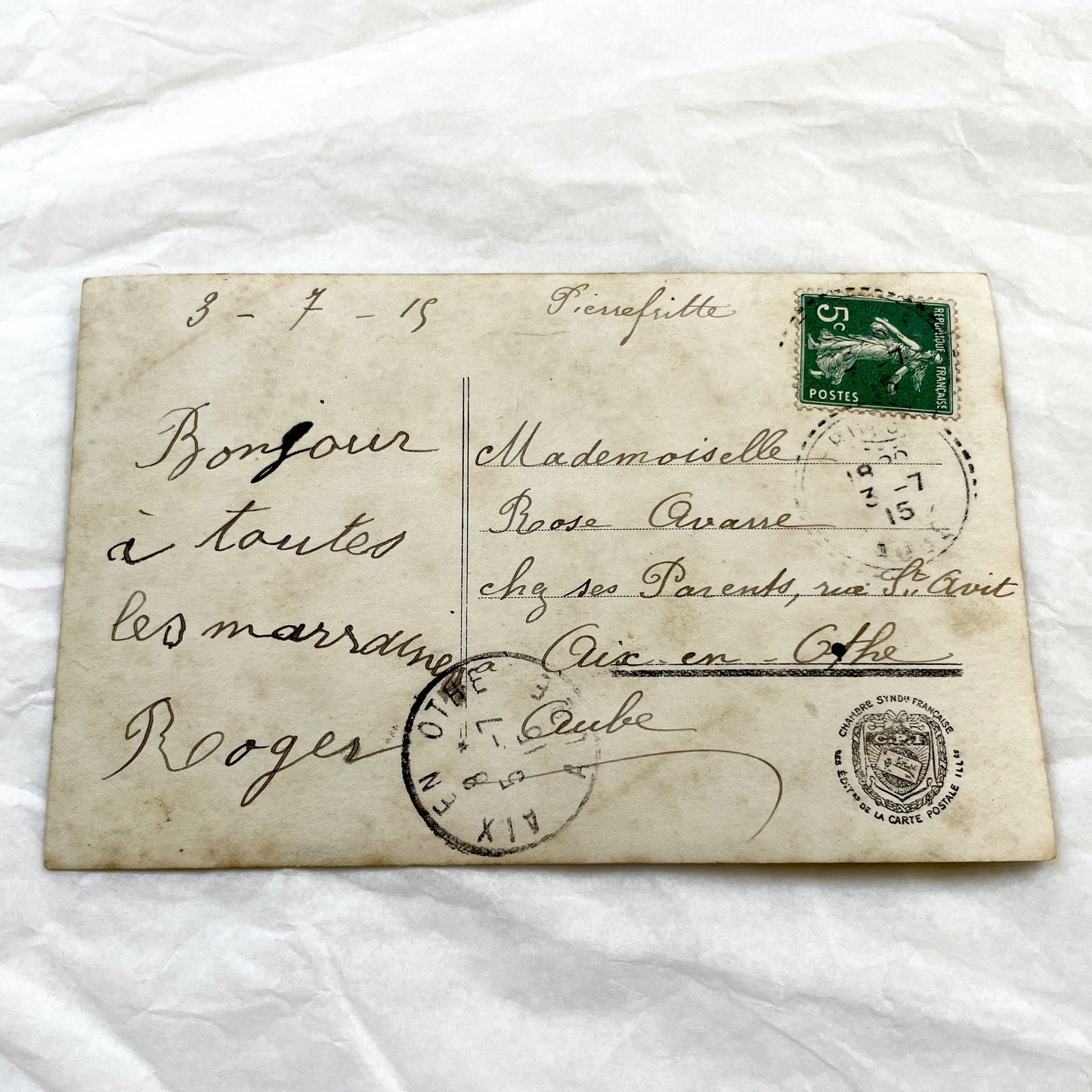 1910s - Vintage French Postcard - Hand Tinted Pansy Bouquet Vase Lace - Romantic Floral Art Deco Era Ephemera - Collectible Memorabilia