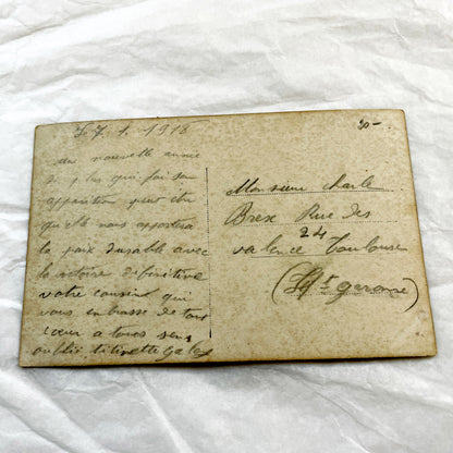 1910s - Vintage French Friendship Postcard - Floral Rose Design - Classical Columns - Furia 1847 Art - Antique Ephemera - Collectible Card