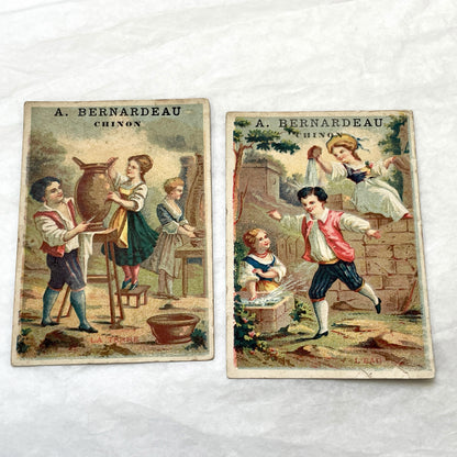Late 19th - 2 Vintage Trade Cards - French Advertising Ephemera - Water & Earth Allegories - Antique French Collectible