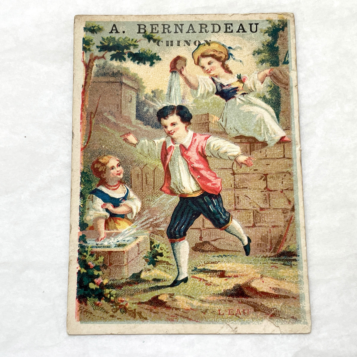 Late 19th - 2 Vintage Trade Cards - French Advertising Ephemera - Water & Earth Allegories - Antique French Collectible