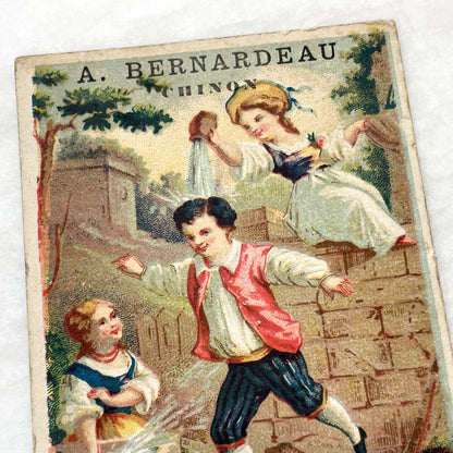 Late 19th - 2 Vintage Trade Cards - French Advertising Ephemera - Water & Earth Allegories - Antique French Collectible