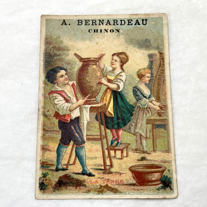 Late 19th - 2 Vintage Trade Cards - French Advertising Ephemera - Water & Earth Allegories - Antique French Collectible