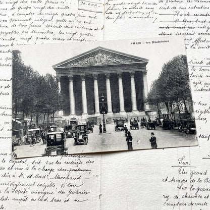 1910s - Paris La Madeleine Vintage Postcard - Busy Street Scene - Early Automobiles - French Architecture - Historic Landmark