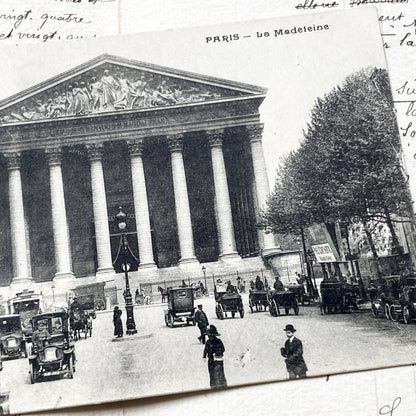 1910s - Paris La Madeleine Vintage Postcard - Busy Street Scene - Early Automobiles - French Architecture - Historic Landmark