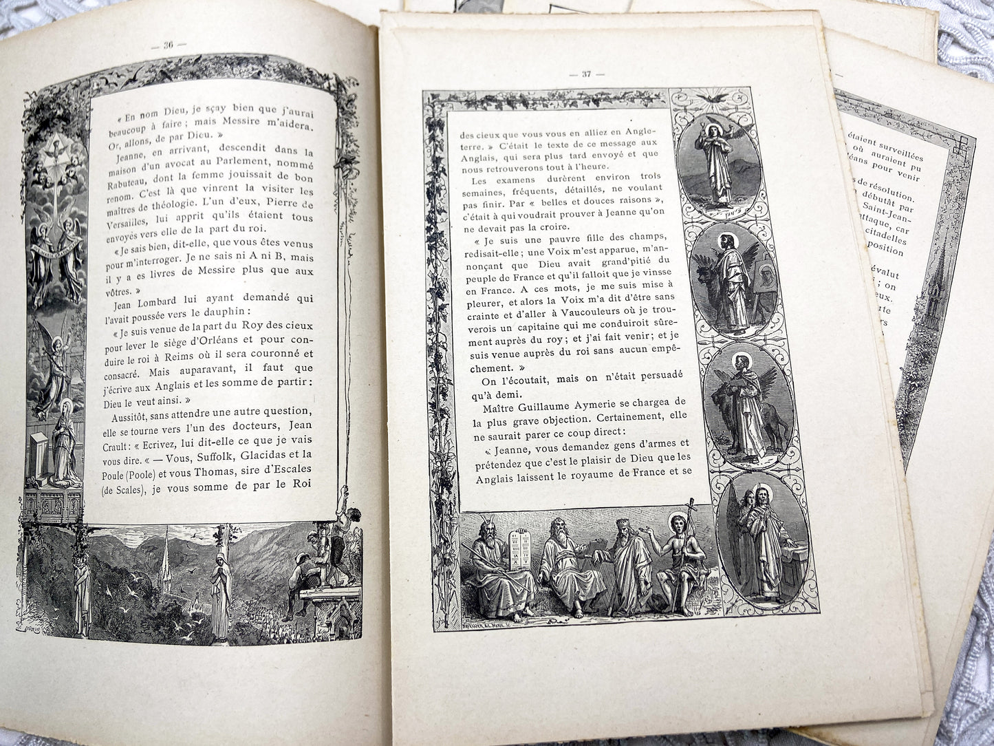 1880s – Set of 16 engraved sheets with ornate borders and French text - Antique illustrated book pages
