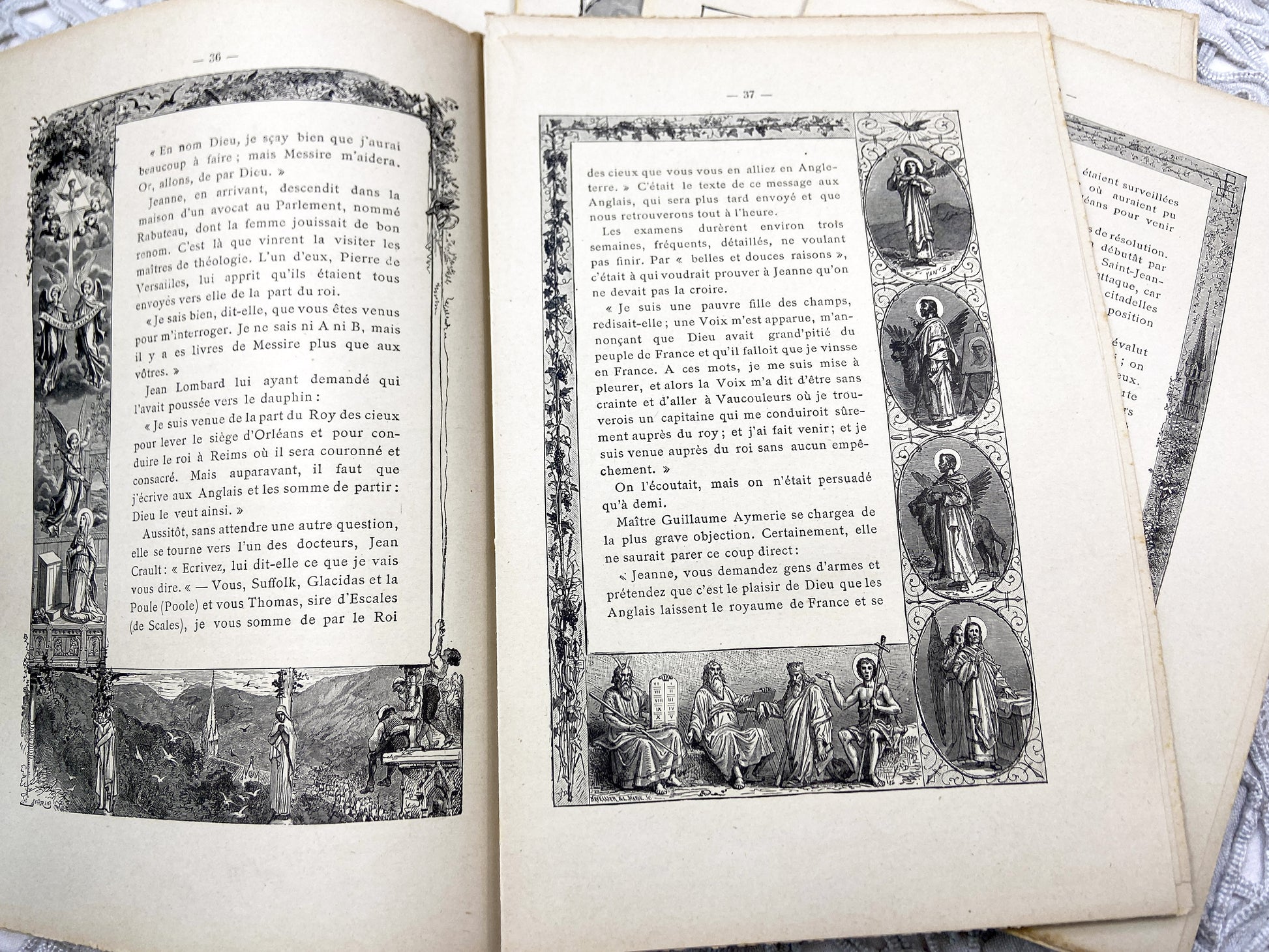 1880s – Set of 16 engraved sheets with ornate borders and French text - Antique illustrated book pages