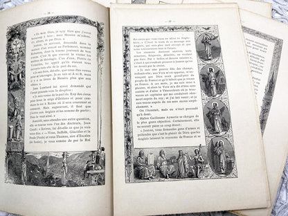 1880s – Set of 16 engraved sheets with ornate borders and French text - Antique illustrated book pages