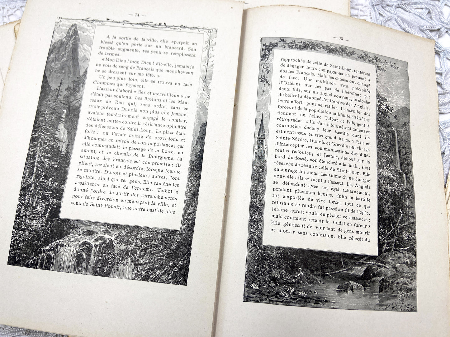 1880s – Set of 16 engraved sheets with ornate borders and French text - Antique illustrated book pages