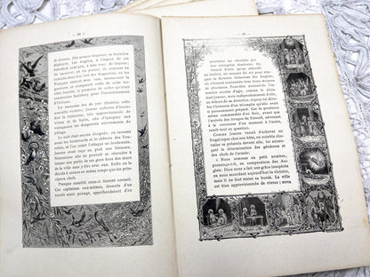 1880s – Set of 16 engraved sheets with ornate borders and French text - Antique illustrated book pages