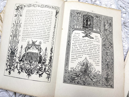 1880s – Set of 16 engraved sheets with ornate borders and French text - Antique illustrated book pages