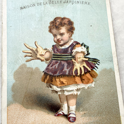 Late 19th - French Advertising Chromo Card - Humorous Child with Giant Hands - Vintage Parisian Department Store - Collectible