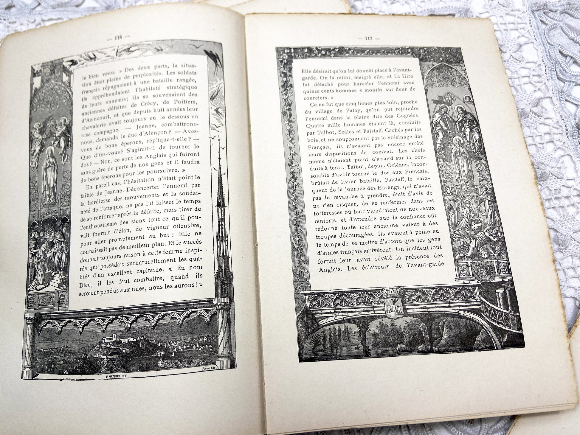 1880s – Set of 16 engraved sheets with ornate borders and French text - Antique illustrated book pages