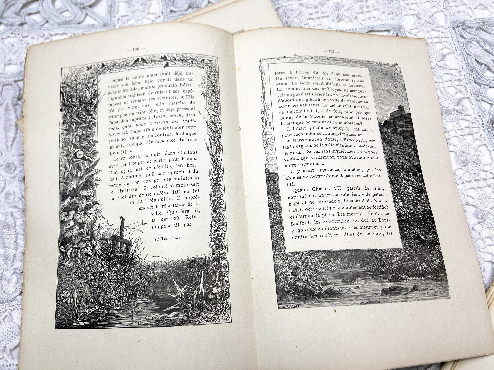 1880s – Set of 16 engraved sheets with ornate borders and French text - Antique illustrated book pages