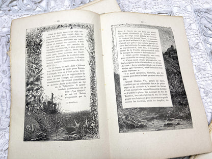 1880s – Set of 16 engraved sheets with ornate borders and French text - Antique illustrated book pages