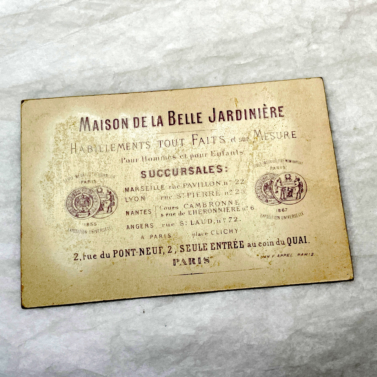 Late 19th - French Advertising Chromo Card - Humorous Child with Giant Hands - Vintage Parisian Department Store - Collectible