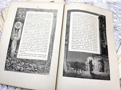 1880s – Set of 16 engraved sheets with ornate borders and French text - Antique illustrated book pages
