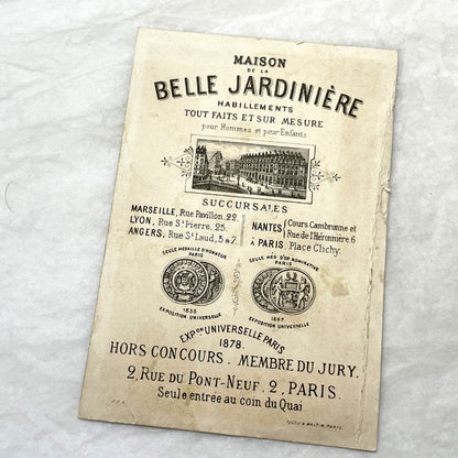 Late 19th - Maison de la Belle Jardinière Trade Card - Gilt Advertising Chromo - 18th Century Fashion Illustration - Department Store