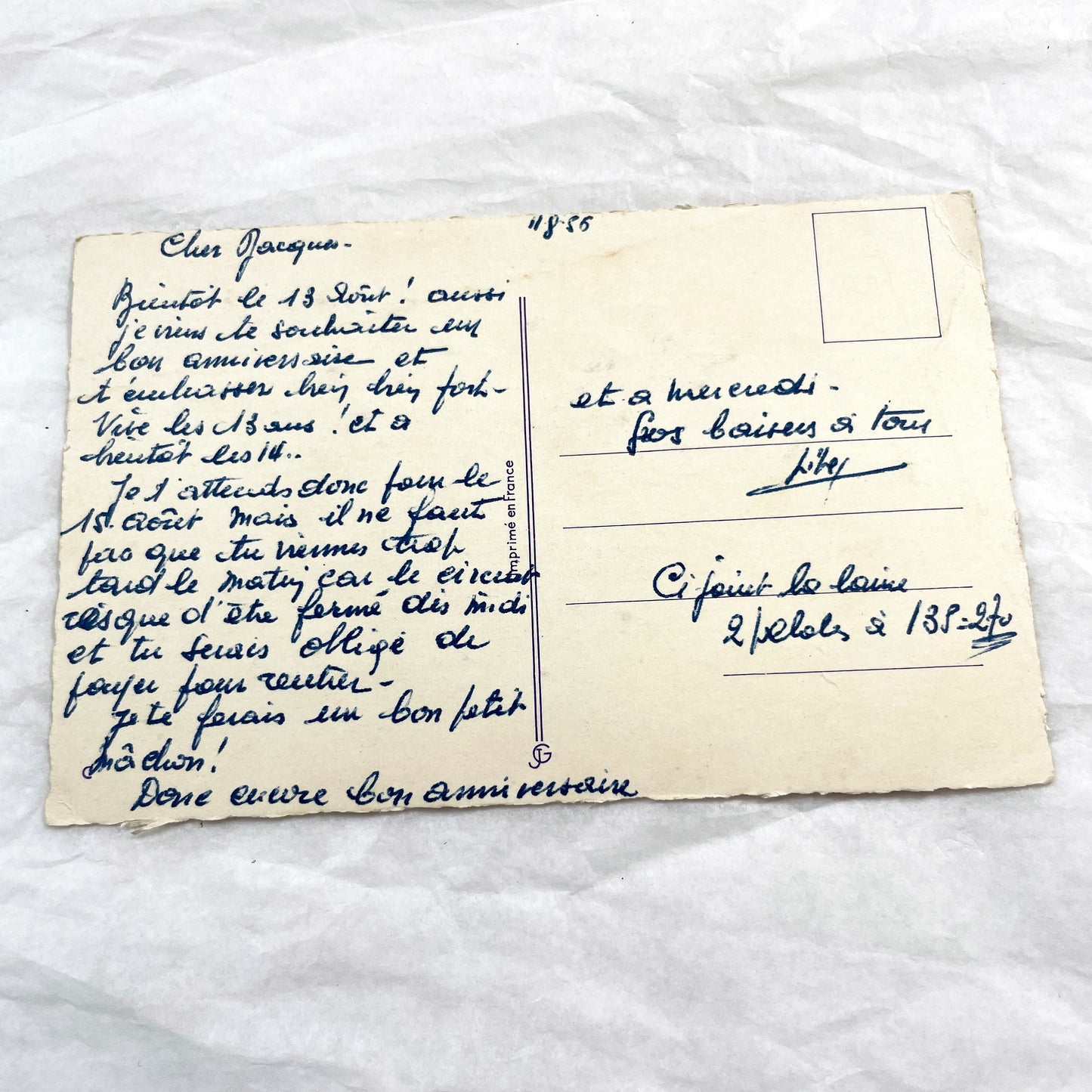 1950s - Antique French Birthday Postcard - Sparkling Pink Roses - Heureux Anniversaire Greeting Card - Vintage Floral Ephemera