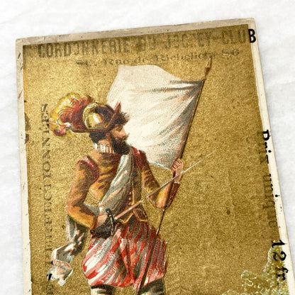 Late 19th - 3 French Advertising Chromo Cards by Jockey Club Shoemaker - Historical Military Flags and Soldiers - Vintage Ephemera
