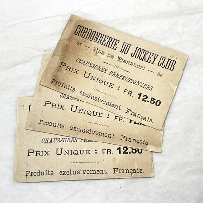 Late 19th - 3 French Advertising Chromo Cards by Jockey Club Shoemaker - Historical Military Flags and Soldiers - Vintage Ephemera