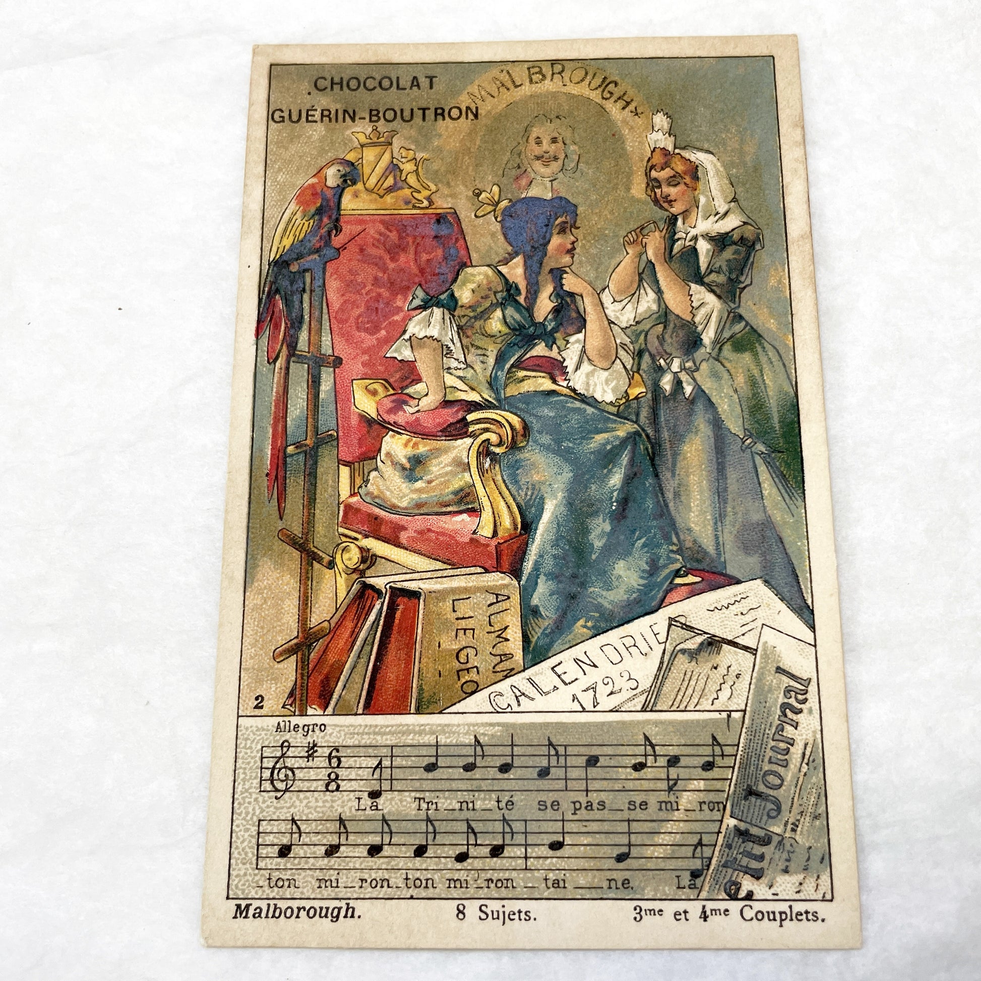 Late 19th - French Guérin-Boutron Chocolate Trade Card - Marlborough Song - Vintage Advertising Chromo - Paris Stores - Gold Medal 1889