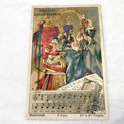 Late 19th - French Guérin-Boutron Chocolate Trade Card - Marlborough Song - Vintage Advertising Chromo - Paris Stores - Gold Medal 1889