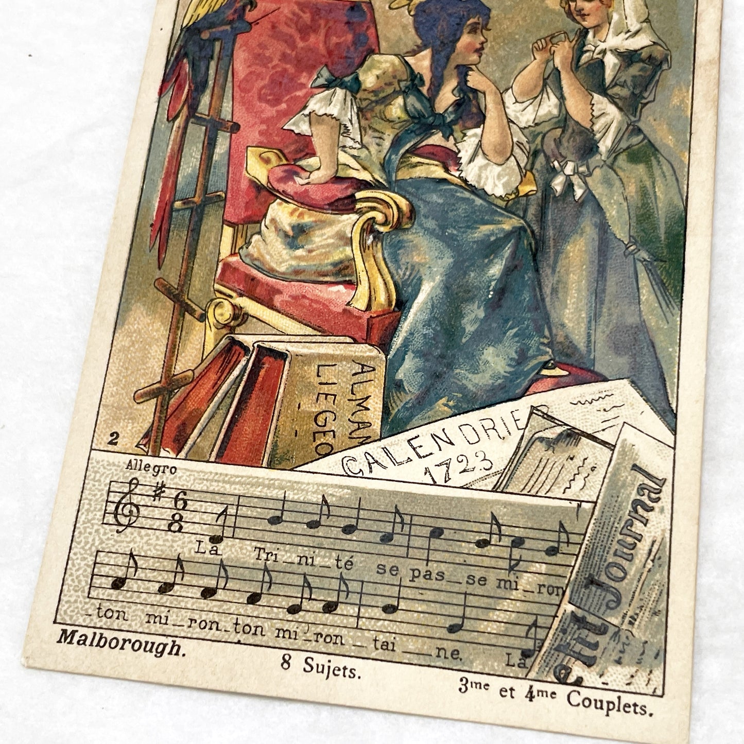 Late 19th - French Guérin-Boutron Chocolate Trade Card - Marlborough Song - Vintage Advertising Chromo - Paris Stores - Gold Medal 1889