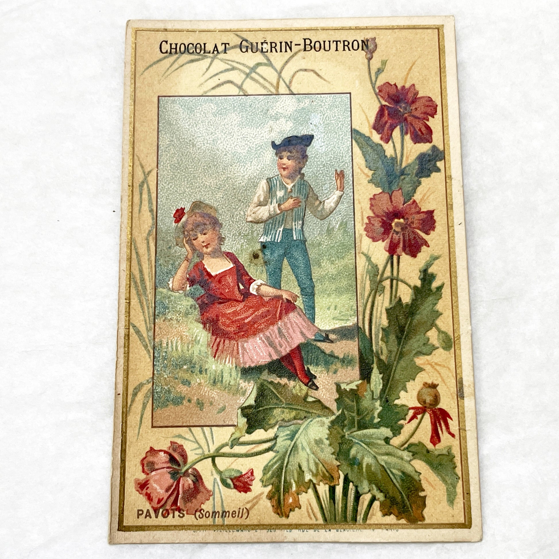 Late 19th - Chocolat Guérin-Boutron French Advertising Chromo Trade Card - Poppies - Antique Botanical Art - Collectible French Ephemera