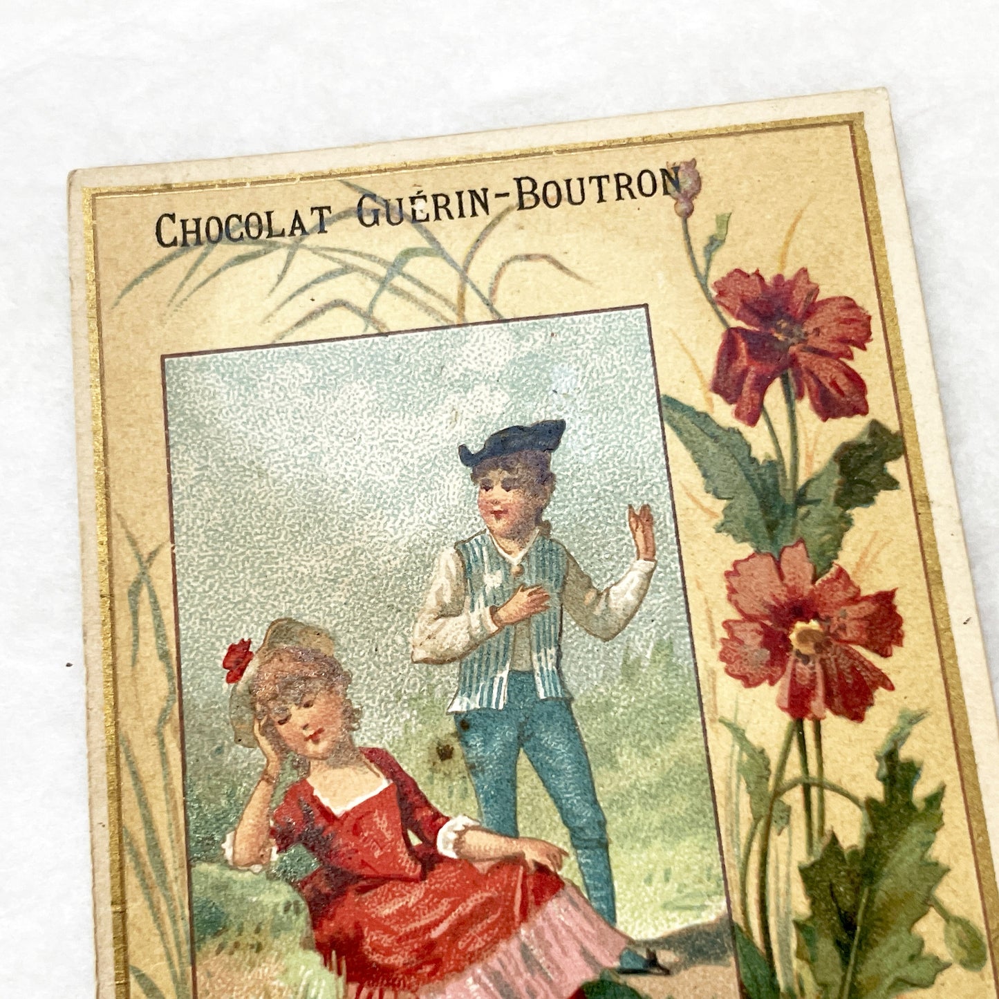 Late 19th - Chocolat Guérin-Boutron French Advertising Chromo Trade Card - Poppies - Antique Botanical Art - Collectible French Ephemera