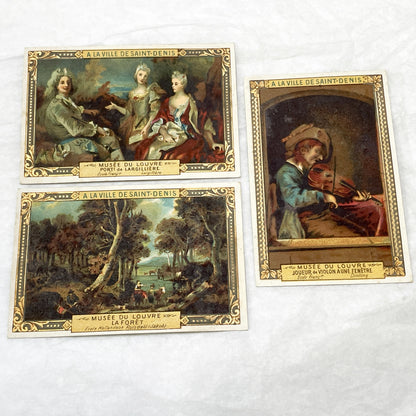 Late 19th - 3 Vintage French Advertising Chromo Cards - Louvre Museum Art Reproductions - A La Ville De Saint-Denis - Collectible Ephemera