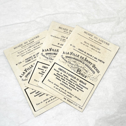 Late 19th - 3 Vintage French Advertising Chromo Cards - Louvre Museum Art Reproductions - A La Ville De Saint-Denis - Collectible Ephemera