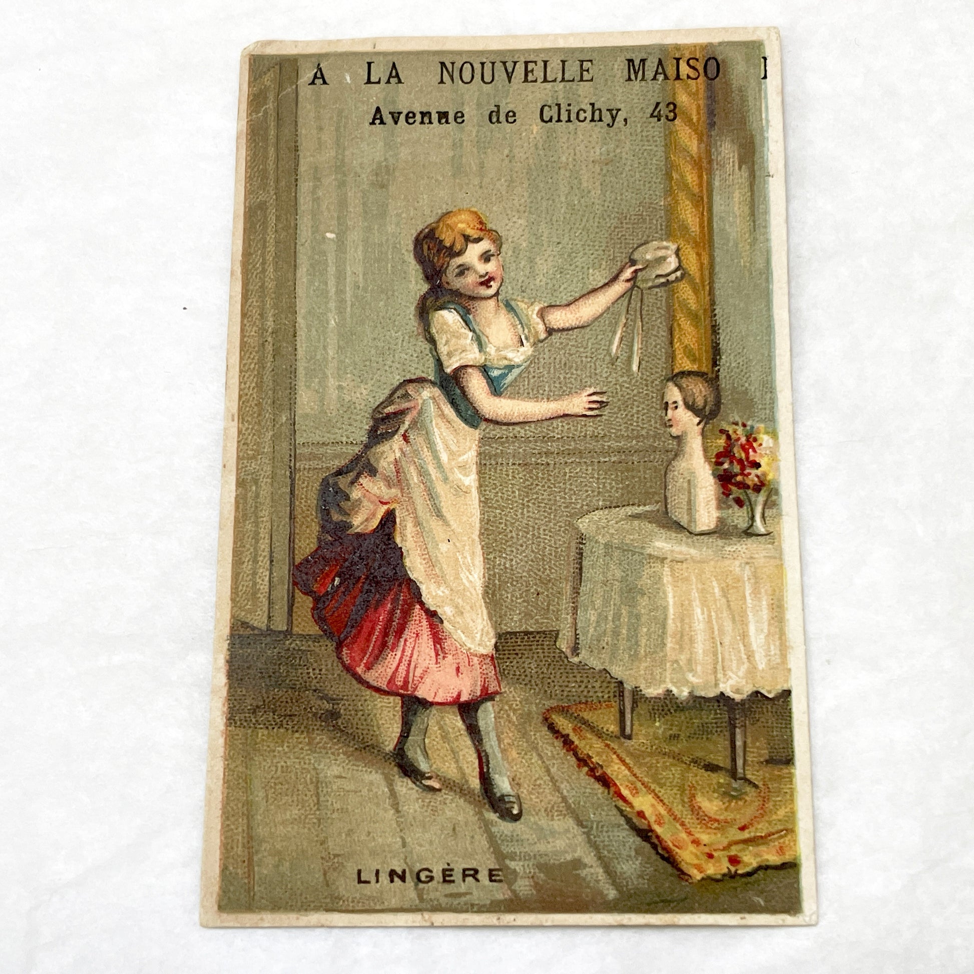 Late 19th - 3 French Advertising Cards with Parisian Trades -  Lingerie - Woodcutter - Carrier - Collectible Ephemera