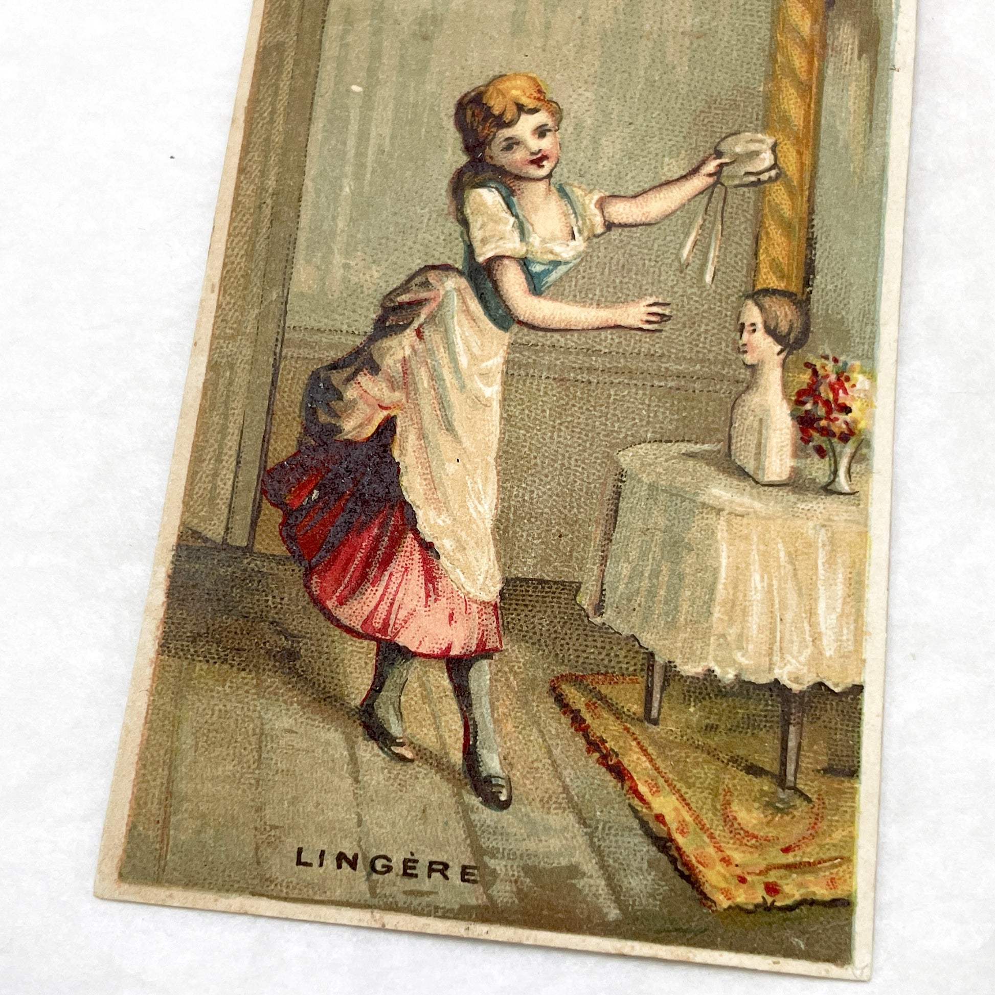 Late 19th - 3 French Advertising Cards with Parisian Trades -  Lingerie - Woodcutter - Carrier - Collectible Ephemera