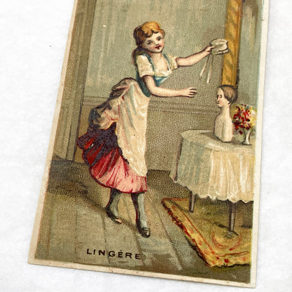 Late 19th - 3 French Advertising Cards with Parisian Trades -  Lingerie - Woodcutter - Carrier - Collectible Ephemera
