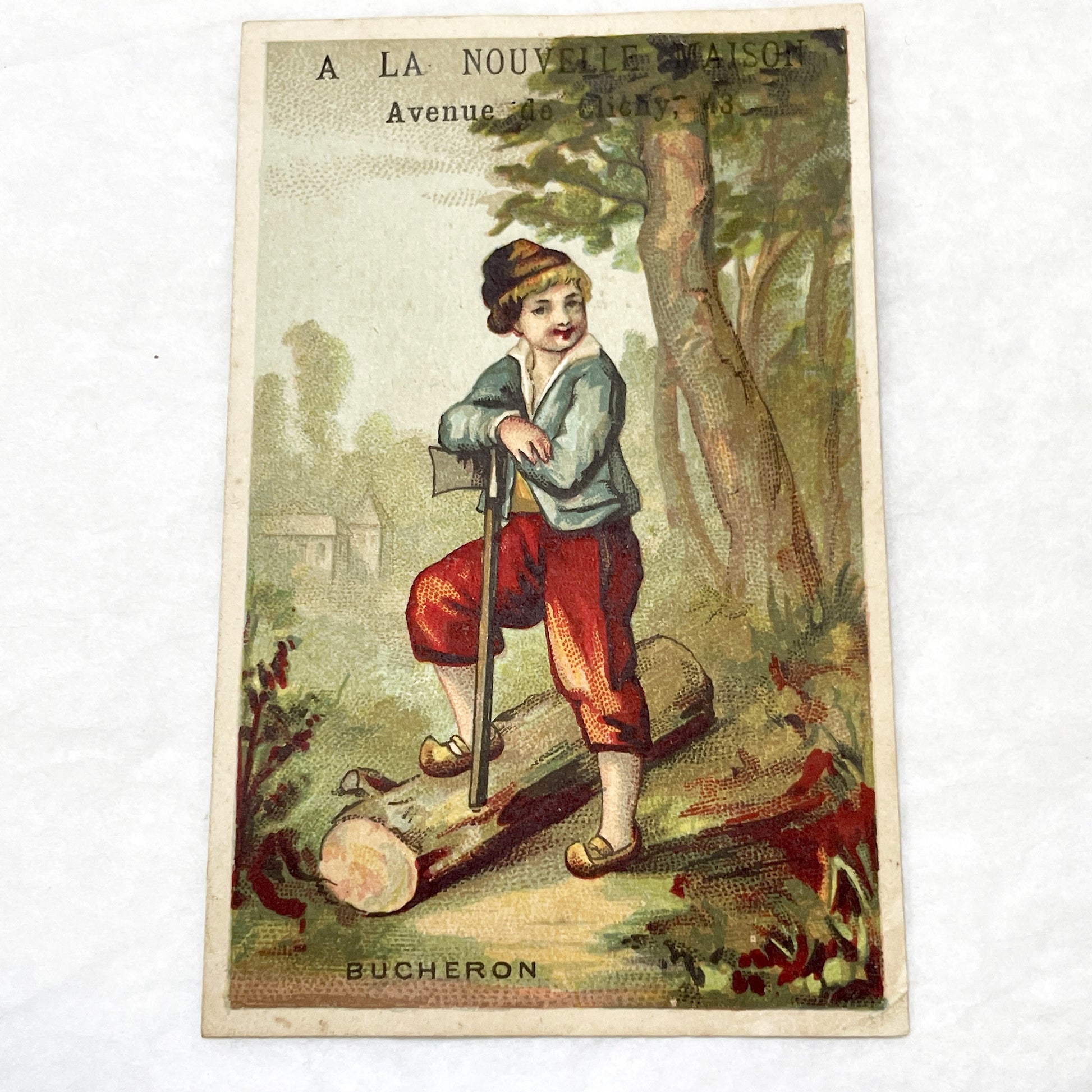Late 19th - 3 French Advertising Cards with Parisian Trades -  Lingerie - Woodcutter - Carrier - Collectible Ephemera