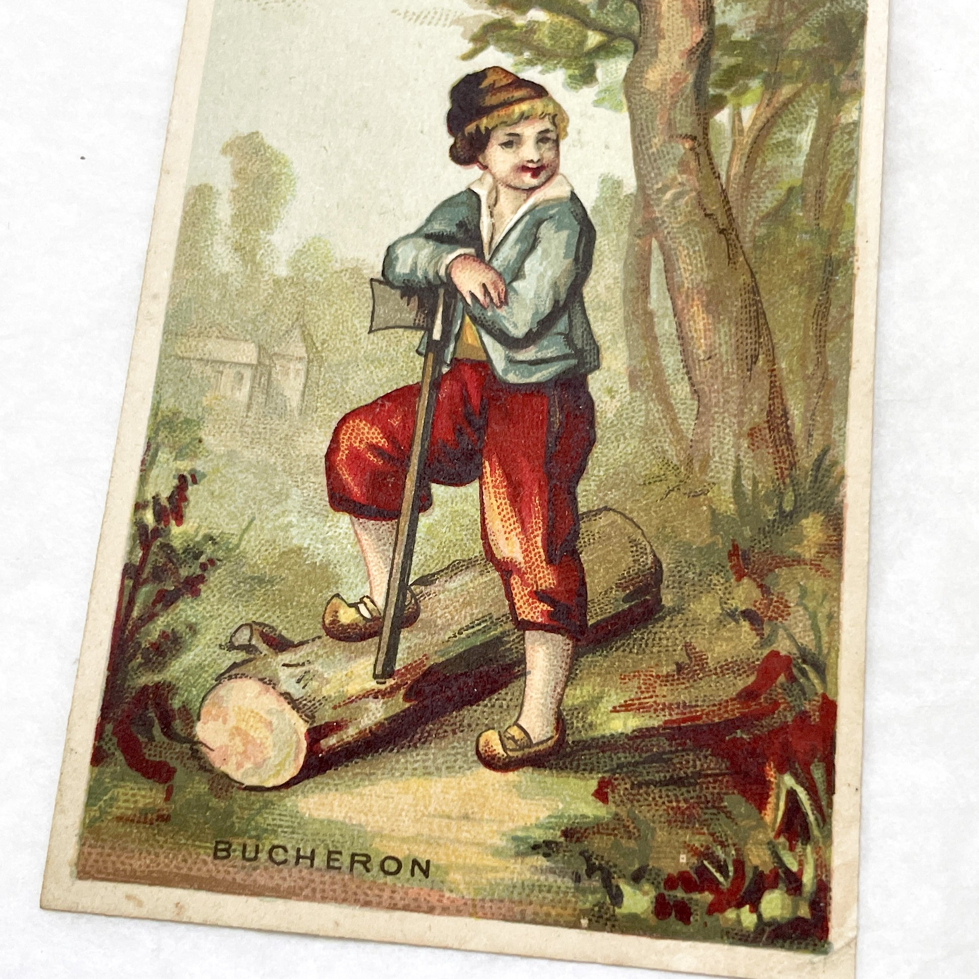 Late 19th - 3 French Advertising Cards with Parisian Trades -  Lingerie - Woodcutter - Carrier - Collectible Ephemera