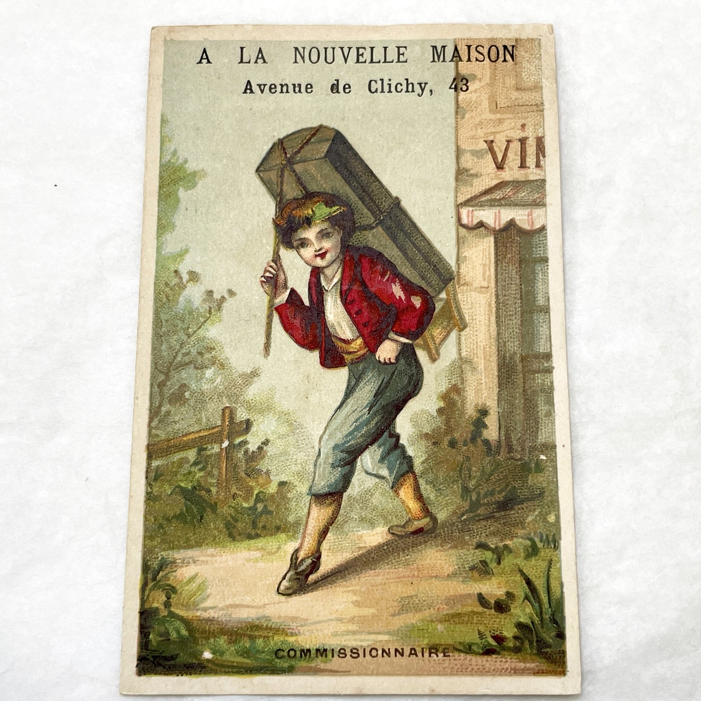 Late 19th - 3 French Advertising Cards with Parisian Trades -  Lingerie - Woodcutter - Carrier - Collectible Ephemera