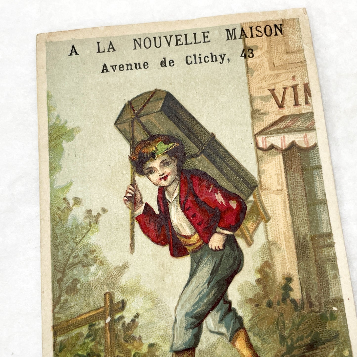 Late 19th - 3 French Advertising Cards with Parisian Trades -  Lingerie - Woodcutter - Carrier - Collectible Ephemera